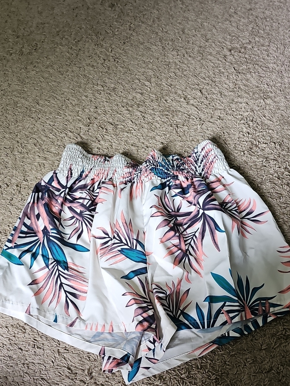 SHEIN White Smocked Waist Shorts with Blue and Pink Print
